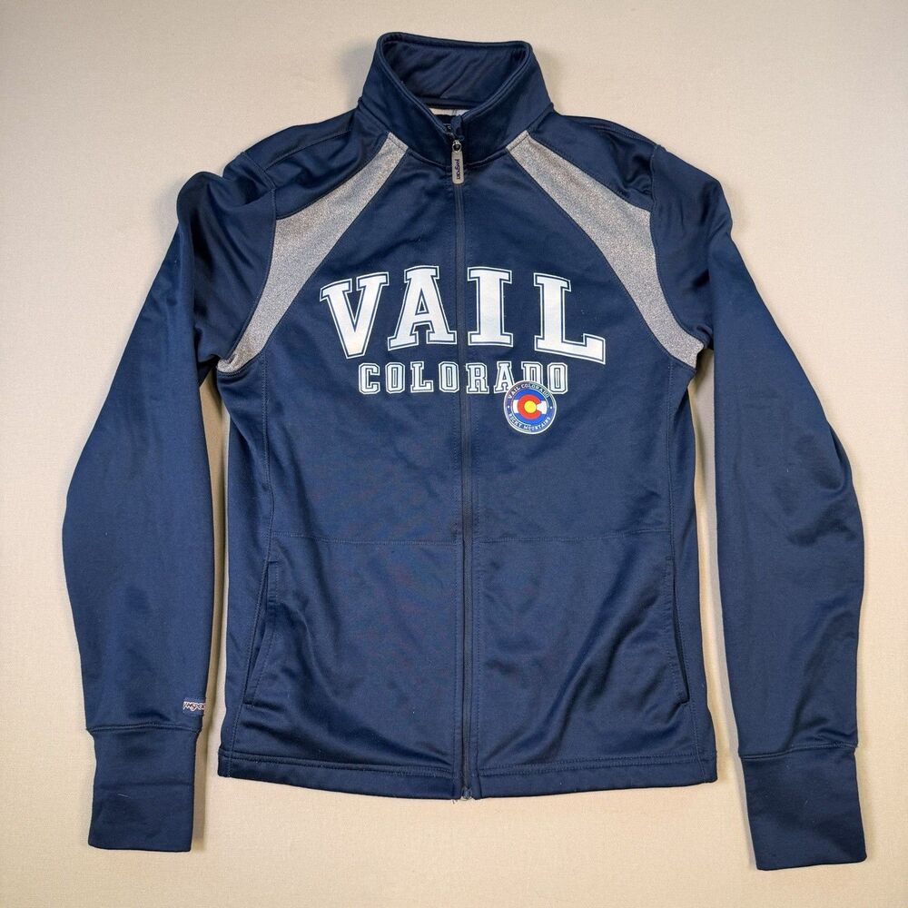 VTG Jansport 90s/Y2K Vail Colorado Blue Zip Up Hoodie Large Thumb Holes